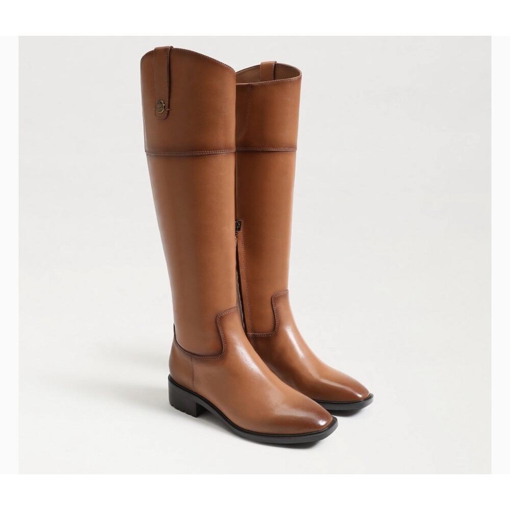 Sam Edelman Women Drina Whiskey Leather Snip Toe Lug Riding Boots size 8 New